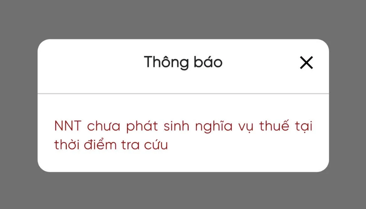 Nếu chưa phát sinh nghĩa vụ thuế, hệ thống sẽ thông báo chưa có dữ liệu