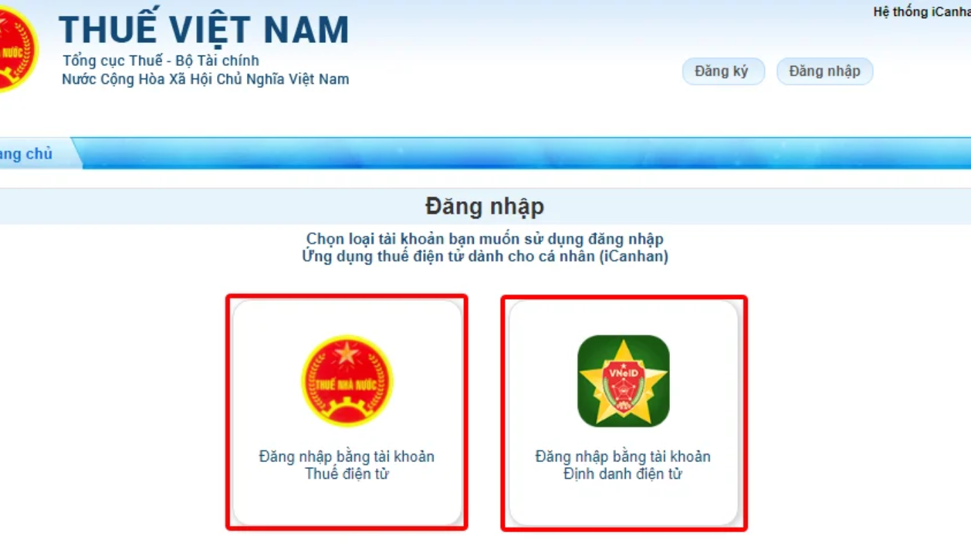 Đăng nhập bằng tài khoản thuế điện tử cá nhân