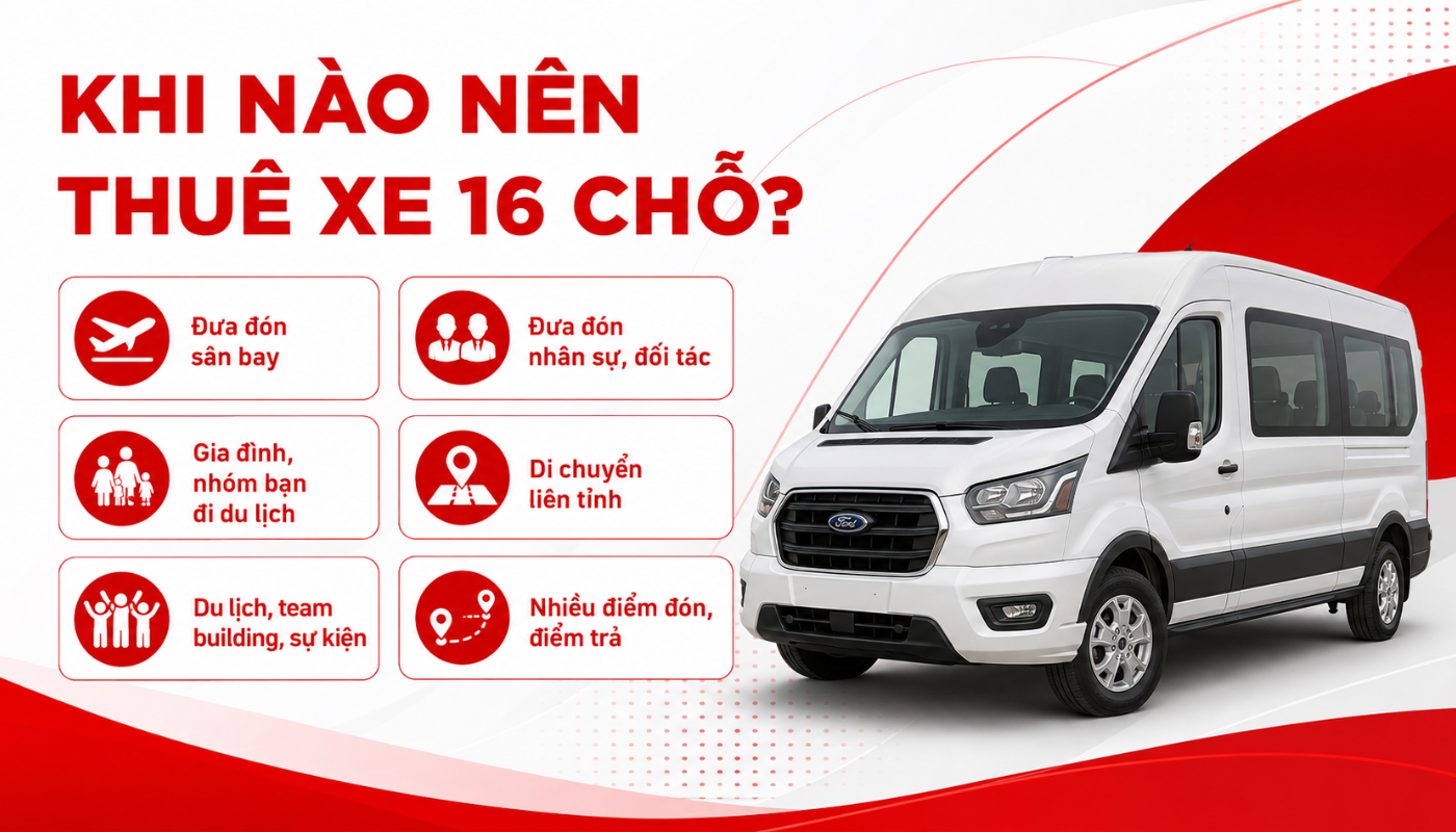 Thuê xe 16 chỗ là giải pháp lý tưởng cho các chuyến đi có số lượng thành viên từ 7 - 15 người.