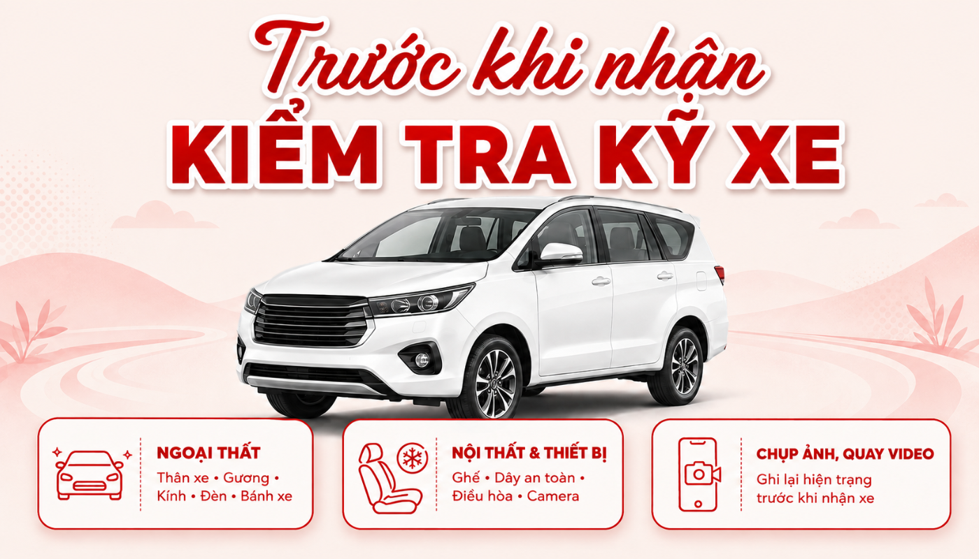 Khách hàng và đơn vị cho thuê đối chiếu tình trạng xe trước khi hoàn tất bàn giao