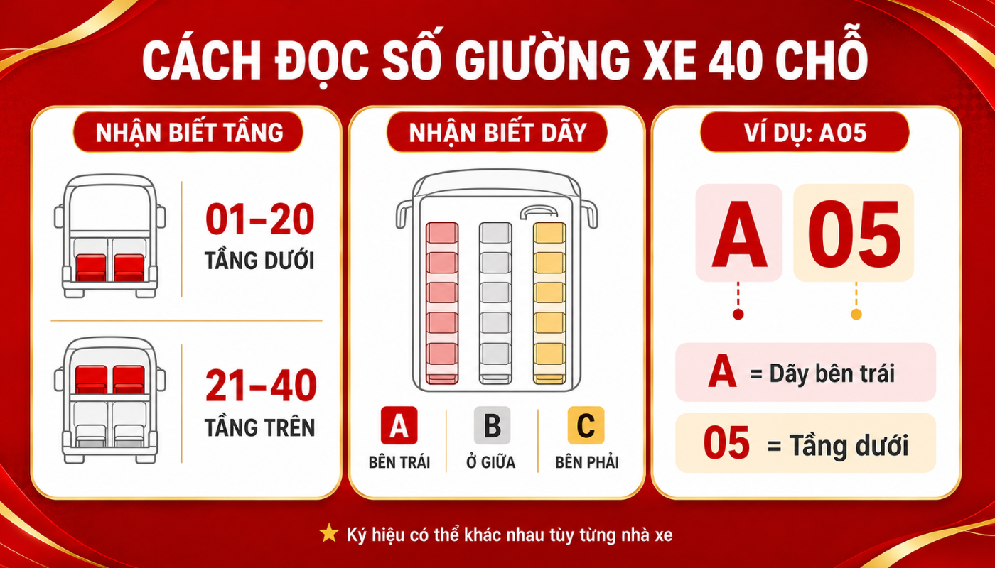 Cách đọc số giường trên xe giường nằm 40 chỗ